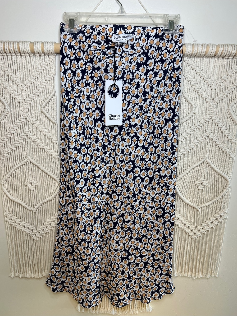 Charlie Holiday Navy Daisy Print Maxi Skirt